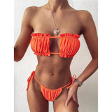 Sexy Pink Bandeau Frilled Bikini Swimsuit Female Swimwear Women Two-Pieces Bikini Set Bather Padded Bathing Suit Swim V1242B