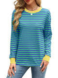 Autumn Winter Long Sleeve Basic T-Shirts Women Stripe Print Round Neck Casual Loose Fit Tunic Tops Streetwear