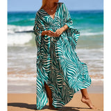 Sexy Zebra Printed V Neck Tunic Beach Cover Up Cover-ups Beach Dress Beach Wear Beachwear Beach Long Dress Female Women V4159