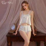 Pure Desire Home Wear Set New Sweet Style Camisole Shorts Pajamas Thin Sexy Ice Silk Home Wear Two-Piece Casual Style Sets N5GK