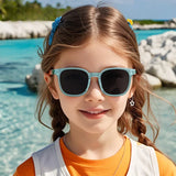 Fashion Silicone Square Sunglasses Contrasting Colours Jelly Colorful Frame Polarized Lens UV400 Boys Girls Age 3-12