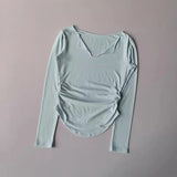 Women's yoga sports long sleeved, autumn and winter high-end slim fit small V-neck sports top fitness long sleeved T-shirt