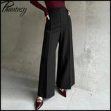 Women's Black High-Waisted Suit Pants Draped Slim-Fit Versatile Workwear for Lady Spring Autumn High-Waisted Straight-Leg Pants