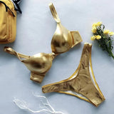 Sexy Metallic Push Up Micro Bikinis Sets Padded Bra Bathing Suit Beach Wear Women Sexy Thong Bikini Reflective Shiny Swimsuits