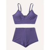 Ribbed Shorts Female Swimsuit High Waist Bikini Women Swimwear Two-Pieces Bikini Set Padded Bather Bathing Suit Swim Lady V3281
