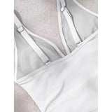 S - XL New Sexy Mesh Sheer V Neck Women Swimwear One Piece Swimsuit Female High Leg Cut Monokini Bather Bathing Suit Swim V5136