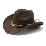 Women Men Wide Brim Floppy Cowboy Hat Western Style Wool Felt Flat Top Cap Classic Vintage Bowler Hat Party