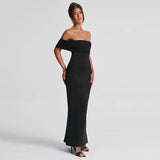 Temperament Slim Strapless Long Dress Women Solid Color Sexy Off-shoulder Backless Package Hip Sleeveless Club Party Dresses