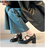6cm Heel Genuine Cowhide Women's Single Shoes French Mary Janes Soft Leather Round Toe Summer Girls Princess Dress Shoes Brown