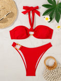 Ring Link Bikini 2026 Women Halter Swimsuit Solid Sexy Beadeau Swimwear Female Bathers Bathing Swimming Swim Suit Beachwear