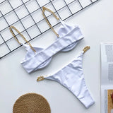 Sexy Metal Chains String High Cut One Piece Swimsuit Women Swimwear Female Monokini Tummy Cut Out Bathing Suit Swim Beach Wear