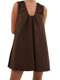 Women Summer Solid Color V Neck Loose Tank Dress Sleeveless Beach Mini Dresses with Pocket
