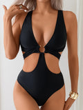 S - XL V Neck High Leg Cut One Piece Swimsuit Women Swimwear Female Bather Monokini Cross Bandage Bathing Suit Swim Beachwear