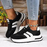 Fashion Stripe Thick Bottom Sneakers Women 2026 Autumn Platform Lace Up Sport Shoes Woman Anti Slip Thick Sole Running Shoes