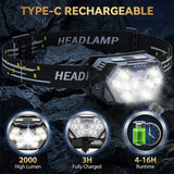 Motion Sensor Headlamp 9 Led Strong Headlight 2000 Lumen USB Portable Waterproof Camping Outdoor Head Lamp Work Flashlight