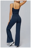 Yoga Suit Gym Fitness Set Hanging Neck Slim Sports Tank Top High Waist Wide Leg Pants Tracksuit Outdoor Running Athletic Wear