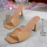 Fashion Pu Leather High Heel Sandals Women Summer Square Toe Stiletto Heels Mules Shoes Woman Plus Size 43 Slip On Sandalias