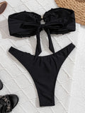 3D Flowers High Leg Cut Bandeau Bikini Women Swimsuit Female Swimwear Two-pieces Bikini Set Bather Bathing Suit Swim Beachwear