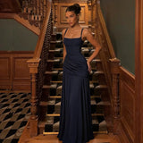 FDYOUI New Fashion Sleeveless Bandage Long Evening Dresses for Women 2026 Spaghetti Strap Lace-up Tunics Folds Party Prom Dress