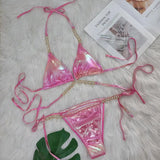 DEKA Shiny Diamond Chain Bikinis Set Mujer Two Pieces Crystal diamond Swimsuit Women Thong Swimwear Sexy Halter Swimsuit