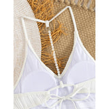 S - XL Sexy Pearls Wrinkled V Neck Women Swimwear One Piece Swimsuit Female Backless High Cut Leg Bather Bathing Suit Swim V7720