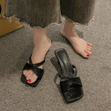 2026 summer new French style high-heeled flip-flops square open-toed flip-flops women shoes sex pumps
