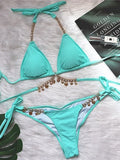 Wrap Around Halter Metal Chains Bikinis 2025 Diamond Bikini Women Swimsuit Female Swimwear Two Pieces Bikini set Bathing Suit