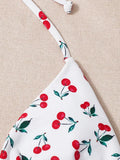 With Mesh Skirt Cherry Printed Bikini Female Swimsuit Women Swimwear Three Pieces Bikini Set Halter Bathing Suit Swim Beachwear
