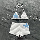 Vintage Two Piece Bikini Set 2026 Women White Black Starfish Ornament Push Up High Waist Swimsuit Holiday Bathing Suit Swimwear