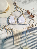 2025 Halter Wrinkled Weaved Bikini Women Swimwear Female Swimsuit Two Pieces Bikini Set Brazilian Bathing Suit Swim Beach Wear