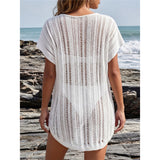 2026 New Short Sleeve V Neck Crochet Knitted Tunic Beach Cover Up Cover-ups Beach Dress Beach Wear Beachwear Female Women V8211