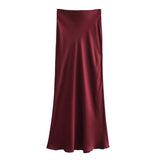 Foridol Autumn Winter Burgundy Satin Skirt Women Party Silk Skirt High Waist Straight Long Faldas Mujer Christmas Skirt