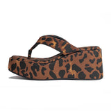 Vintage Y2K Leopard Flip&Flops Sandal Summer Chunky Platform Sandals Women Slipper Wedges Slides 8cm High Heels Shoes Mules