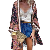 Bohemian Sun Protection Long Blouse Women Cardigan Floral Print Batwing Sleeve Summer Cardigan for Daily Wear