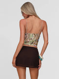 Ahagaga Fashion Sexy Women's Tops Sequin Patchwork Slimming Summer Print Personality Crop Top Short  Beach Sleeveless  Backless
