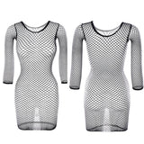 1PC Women Sexy Fishnet Beach Cover Up Long Sleeves Hollow Out Bodycon Dress See Through Summer Swimwear