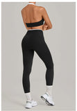 2 Pieces Color-block Yoga Sets Women  Hanging Neck Sports Bra High Waist Pants Built-in Pockets Outdoor Fitness Workout Suit