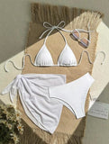 Women Pink Micro Mini String Bikini Sets 4 Pieces with Mesh Cover Tops and Skirt Swimsuit Bathing Suit Beach Outfits Biquini