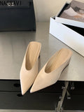 Summer Fashion Wedges Half Slippers Women French Elegant Pointed Toe Suede Leather Party Mule Girls Slides Zapatos Mujer Dress