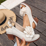 Summer Flower Decor Thick Heeled Sandals Women Plus Size 43 Lightweight High Heel Sandals Woman Back Strap Peep Toe Sandles 2026