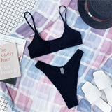 New Sexy Wrinkled Crinkled Bikini Female Swimsuit Women Swimwear Two-Pieces Bikini Set Mid Waist Bather Bathing Suit Swim V3032P