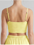 Color-block Fake Two-piece Yoga T Shirts Women Thin Straps Bow Padded Slim Sports Camisole Gym Running Training Fitness Tank Top