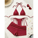 S - XL With Shorts Polka Dot Halter Bikini Female Swimsuit Women Swimwear Three-pieces Bikini Set Bather Bathing Suit Swim V8292