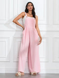 Women Fashion Jumpsuits Sleeveless Buttons Suspender Wide Leg Pant Overalls with Pockets Casual Loose Romper Streetwear