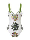 Vintage Green Floral Print Swimwear Long Skirts Sets 2026 Women V Neck Slim Tummy Control One Piece Swimsuit Beach Bathing Suits