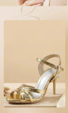 2026 Summer New Women's Metallic High Heel Sandals Ankle Strap Crystal Buckle Stiletto Heels Sexy Party Wedding Prom Dress Shoes