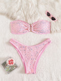 Shiny Sequins Fishnet Bandeau Bikini Women Swimsuit Female Swimwear Two-pieces Bikini Set High Cut Bathing Suit Swim Beachwear