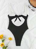 Push Up One Piece Swimsuit Women Backless Bodysuit Black White Swimwear Thong Beach Wear 2025 Contrast Color Bathing Suits Pool