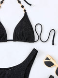 DEKA Women New Sexy Diamond Black Chain Bikinis Set Rhinestones 3 PCS Swiwmear Crystal Swimsuit Fashion Strap Bathing Suit