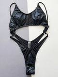 Snake Skin Tummy Cut Out Mini Mirco Thong One Piece Swimsuit Women Swimwear Female Monokini Backless Bathing Suit Swim Beachwear